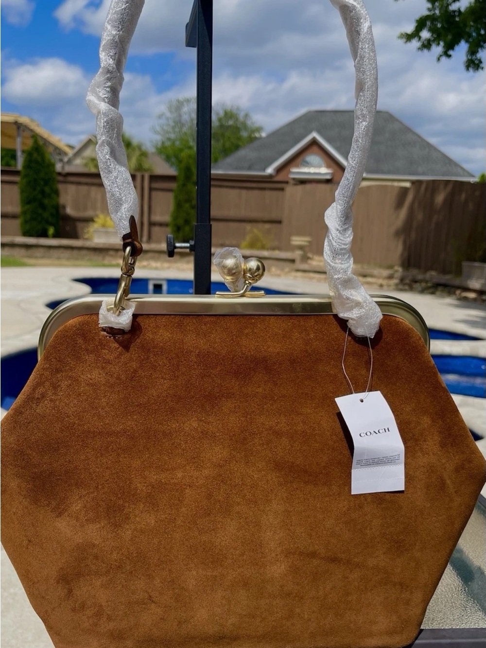 Coach Suede Kisslock Frame 27 Bag NWT Medium Sz lovely color Warm Brown gift box - Picture 9 of 16